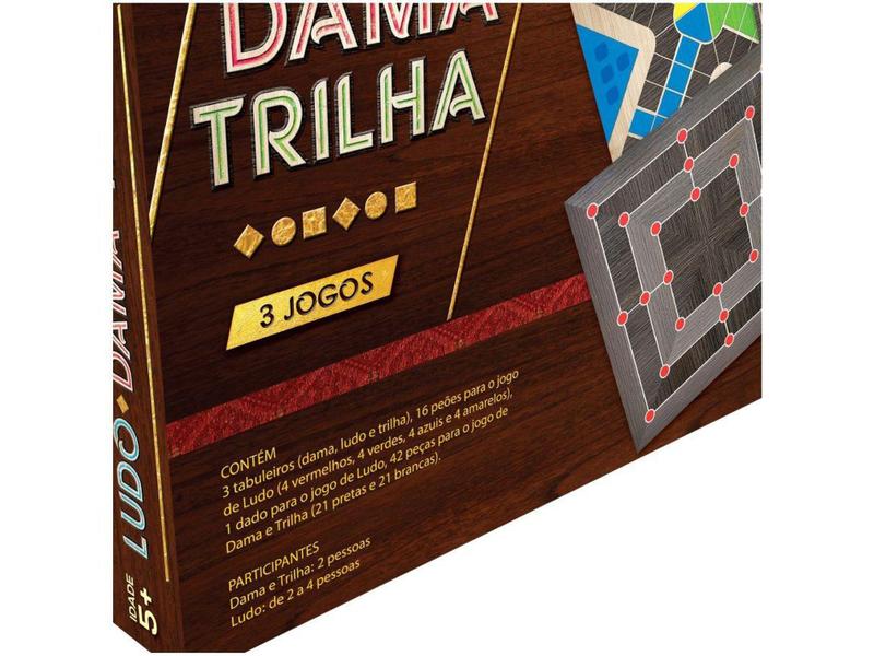 Jogo de Tabuleiro 3 Jogos Ludo, Dama e Trilha Pais e Filhos