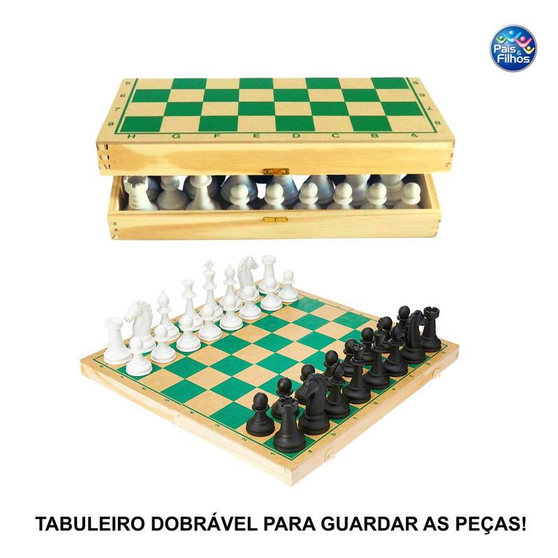 Jogo Xadrez Madeira Profissional Tabuleiro Dobrável Grande