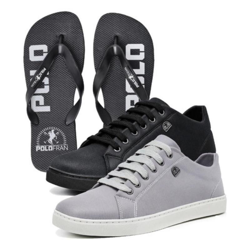 Kit Pares Tênis Masculino Sapato Polofran Casual Chinelo
