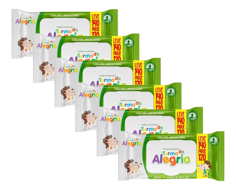Kit com 6 Toalha Umedecida Turma da Alegria Leve 140 Pague 120 Total 840...