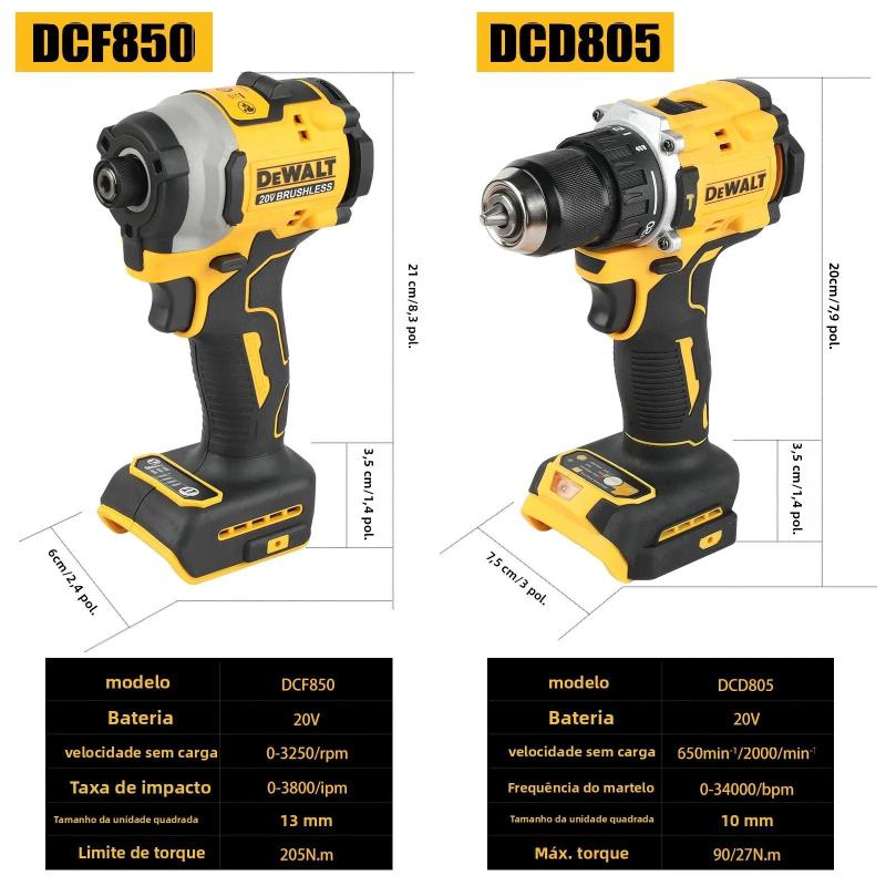 Kit De Furadeira Elétrica Sem Fio Brushless 20V Max DeWalt DCF805