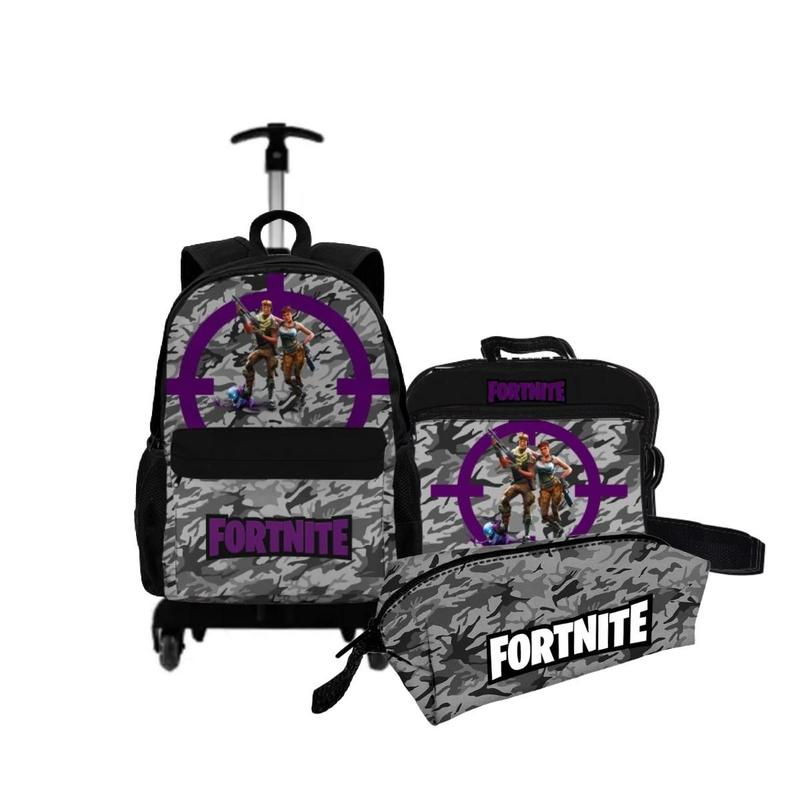 Kit Mochila Com Carrinho Lancheira Térmica Estojo