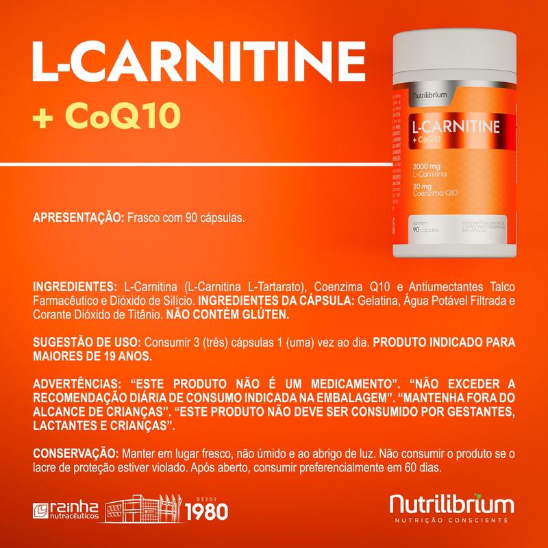 L-carnitina 2000mg E Coenzima Q10 90 Caps - Nutrilibrium - Coenzima Q10
