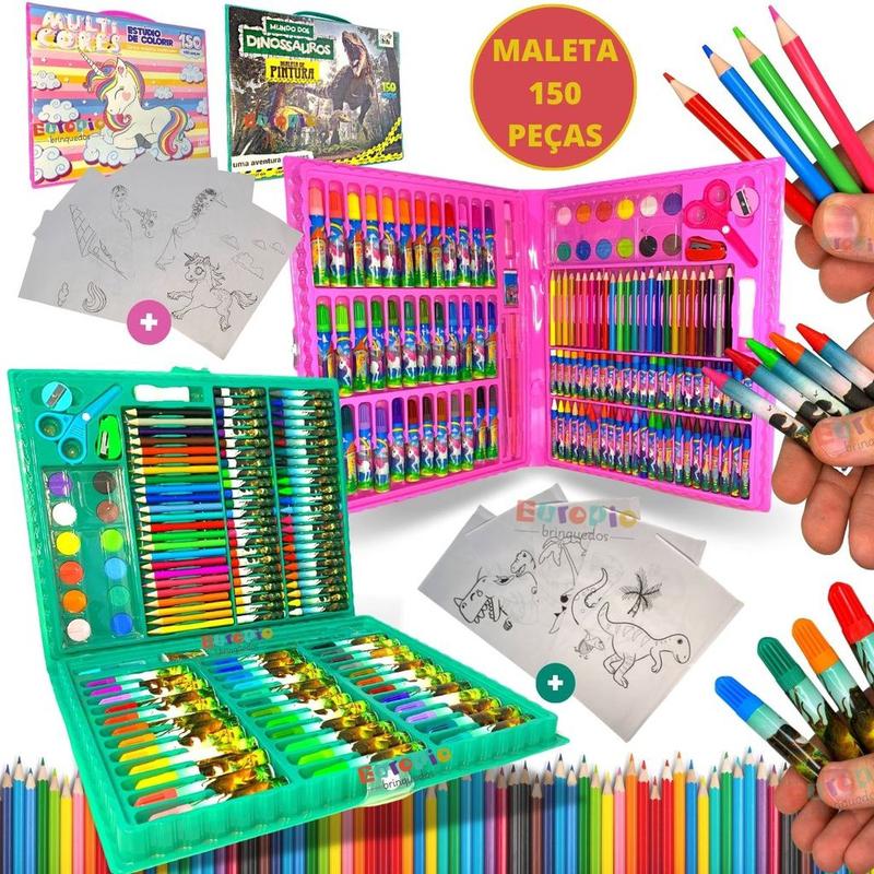 Kit Estojo Escolar Infantil Maleta de Colorir e Desenhar Unicórnio 150  Peças - Fun Game - Kit de Colorir - Magazine Luiza