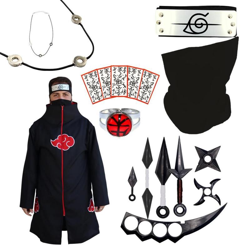 Kit Manto Akatsuki Bandana Colar Hokage Kunai Naruto Anel