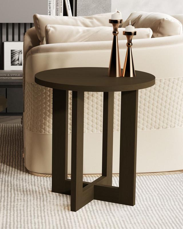 Mesa Lateral Redonda 2 Camadas - Bandejas Removíveis E Dobrável | 39x39x58 Cm Cor Freixo