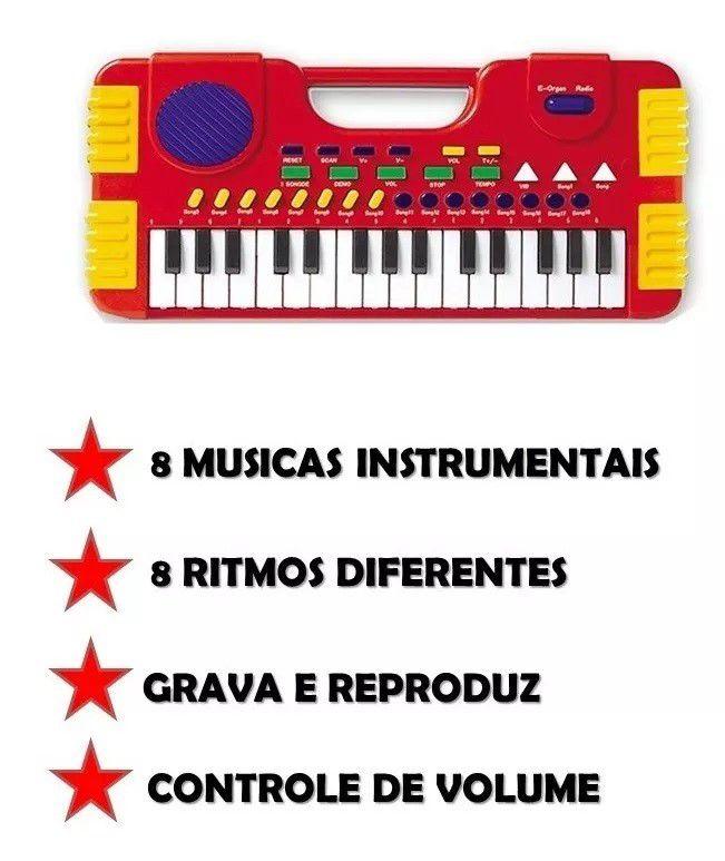 Piano Teclado Brinquedo Infantil Musical Clássico Vermelho