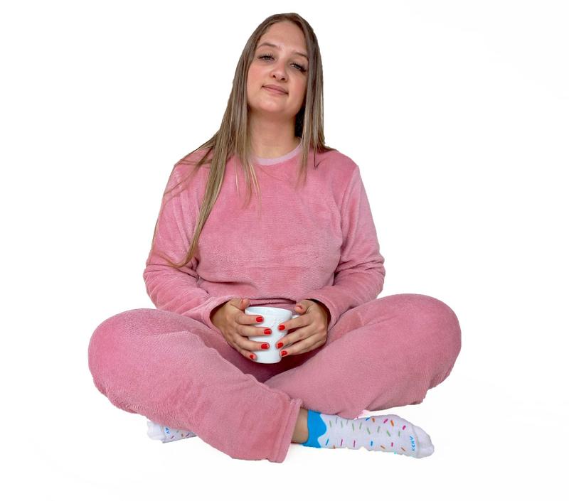 Pijama de inverno Quentinho Feminino, Adulto, Soft, Plush Pijama