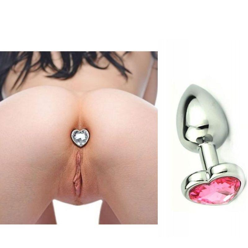 plug anal no anus Plug Anal G de Aço com Cristal - Pedra Coração - Steal Butt Plug - Plug  Sexual