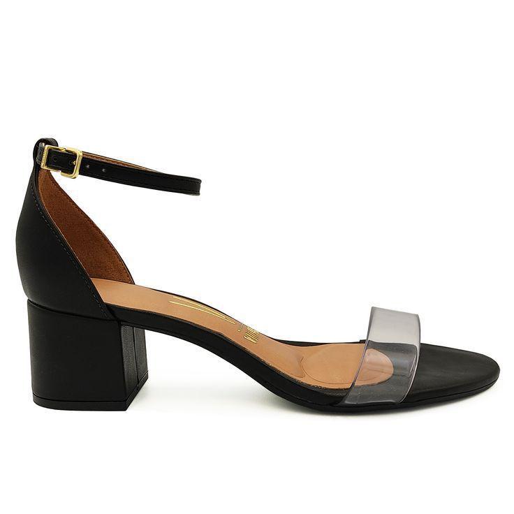 Sandlia Dourada Transparente Sandalia Tira Preta Salto Fino