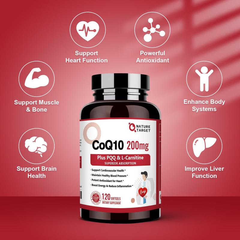 l carnitina pqq Suplemento Nature Target CoQ10 200mg com L-Carnitina, e Ômega 3 - Colágeno 🔥 L-Carnitina + PQQ: a