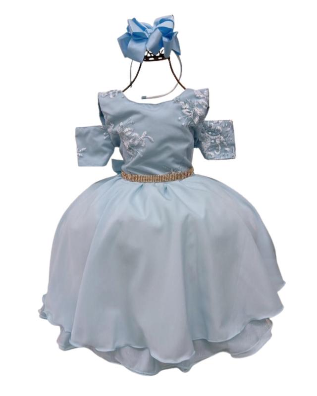 Vestido Fantasia Cinderela Infantil princesa COM LUVA E COROA pcin