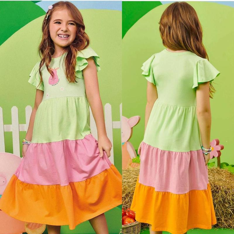 Vestido Infantil Verão Hilinker - Malha Canelada Com Babados
