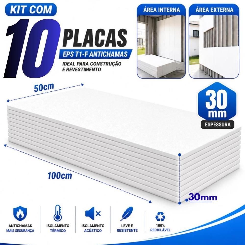 10 Placas Isopor Antichamas Espessura 30mm ( 3cm ) Tamanho 100x50x3cm