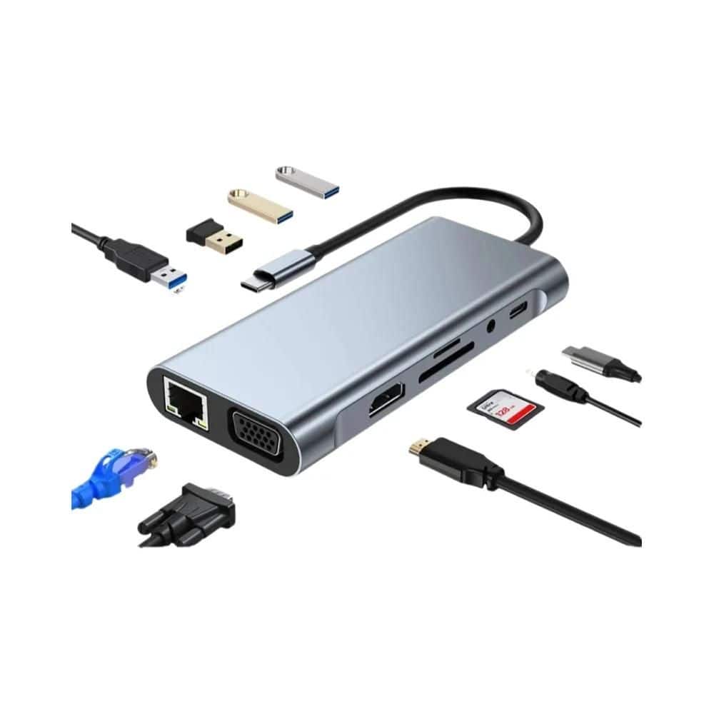 Adaptador USB C HUB 11 Em 1 Para MacBook pro Air M1 iPad Com HDMI 4K, VGA, Tipo C PD, RJ45, Leitor