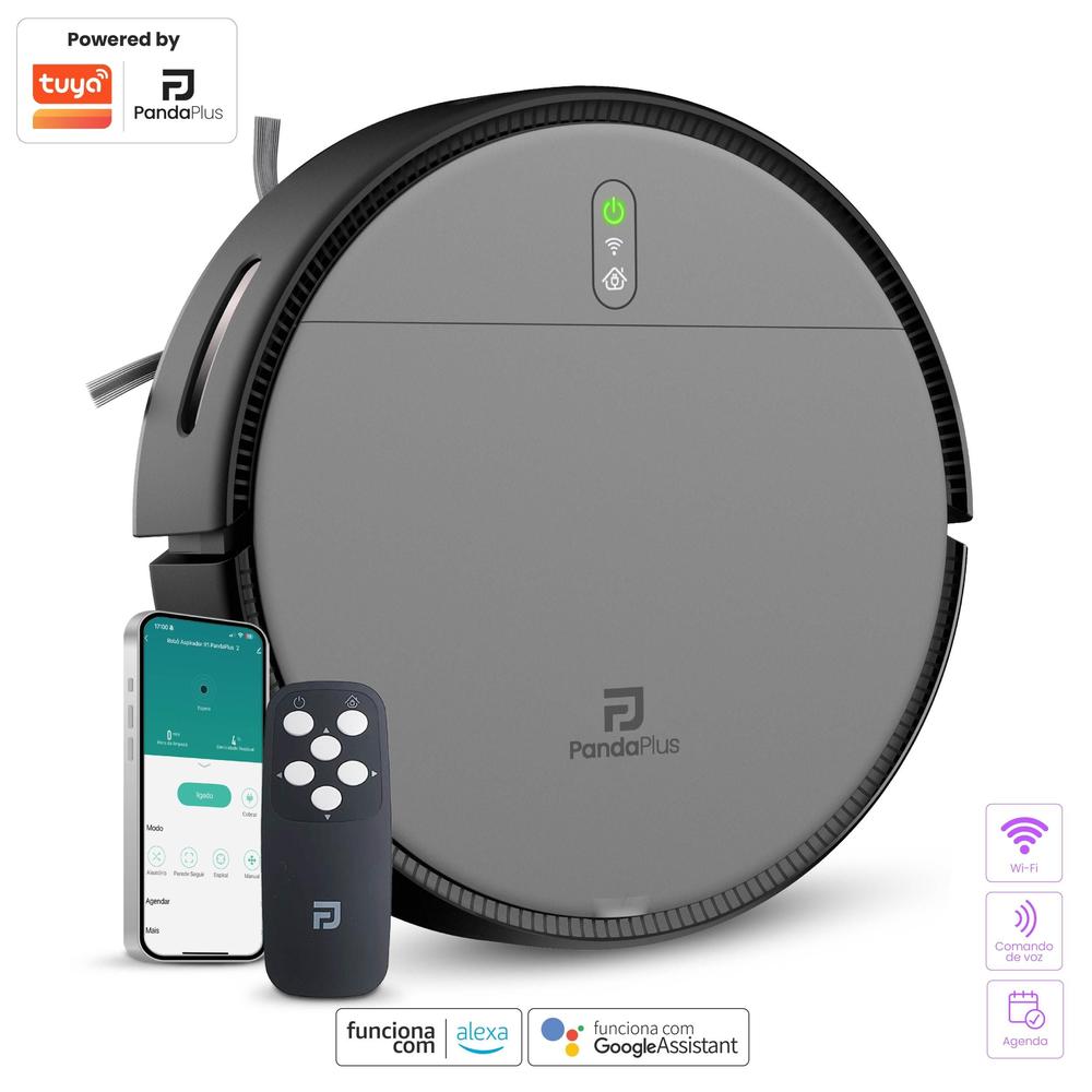 Aspirador Robô Inteligente PandaPlus AMGR1 WiFi App Alexa Google Controle Passa Pano volta Base Bivolt - Panda Plus