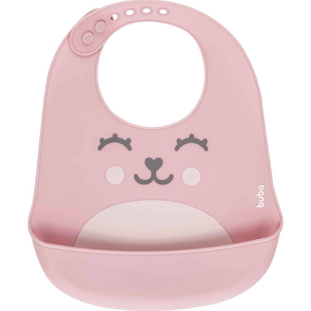 Babador Silicone Com Pega Migalhas Gumy Buba  Rosa + 3meses