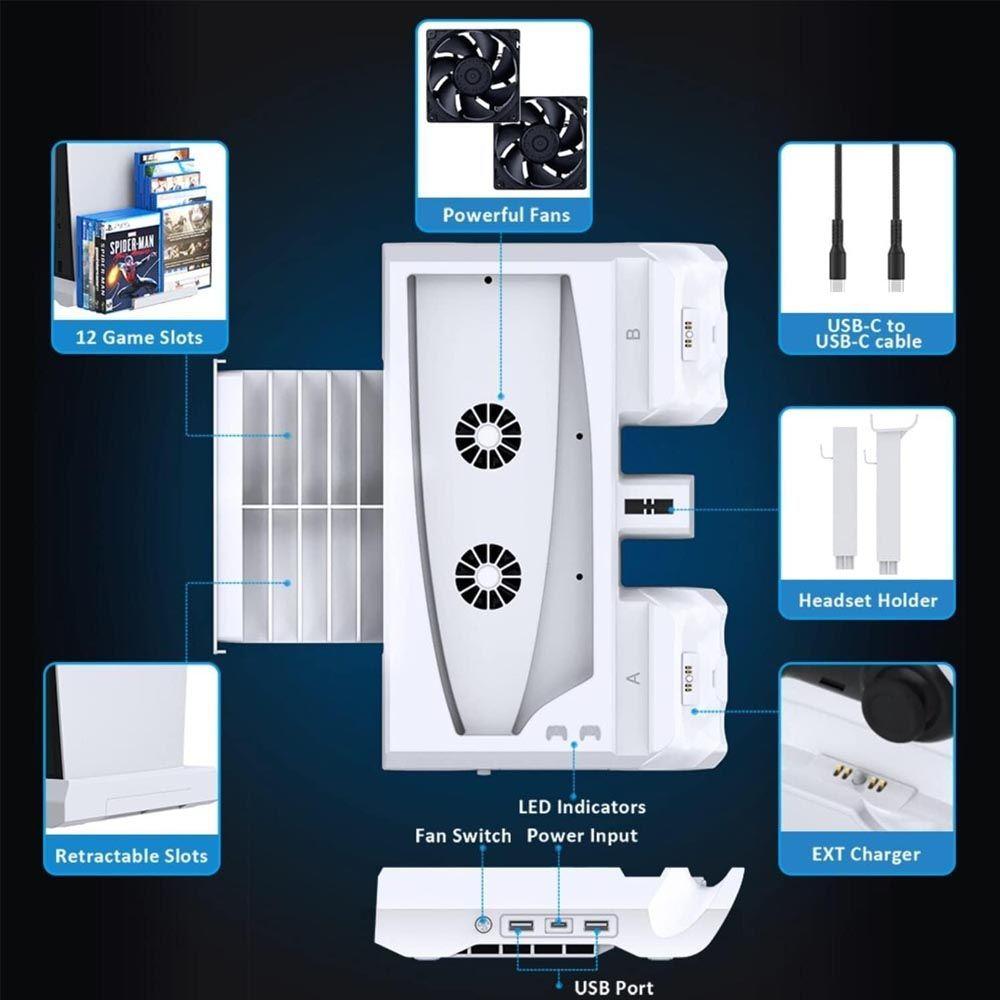 Base de Carregamento compativel para 2 Controles Dualsense de Playstation 5 Suporte para Headset e Jogos - foto 5