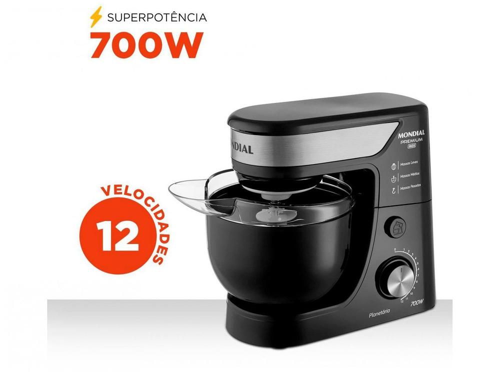 Batedeira Planetária Mondial Preto e Inox 700W