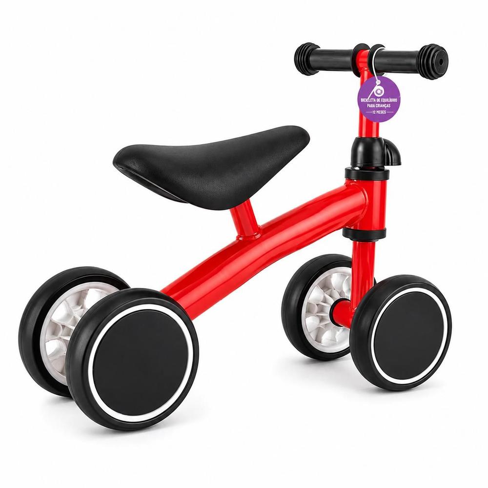 Bicicleta de Equilíbrio Infantil 4 Rodas com Movimento Controlado Vermelha