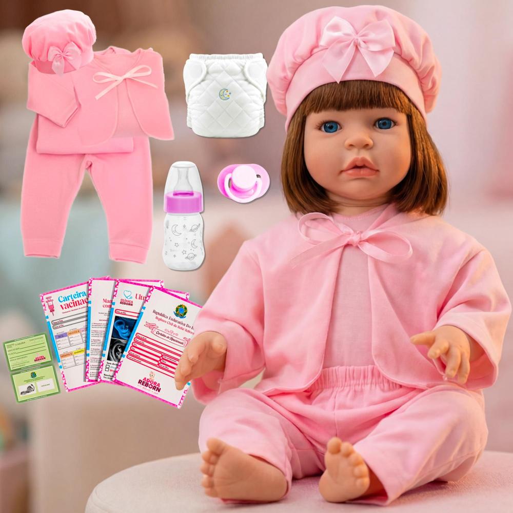 Boneca Bebê Reborn Realista Original Silicone Pagão Rosa Pode Dar Banho