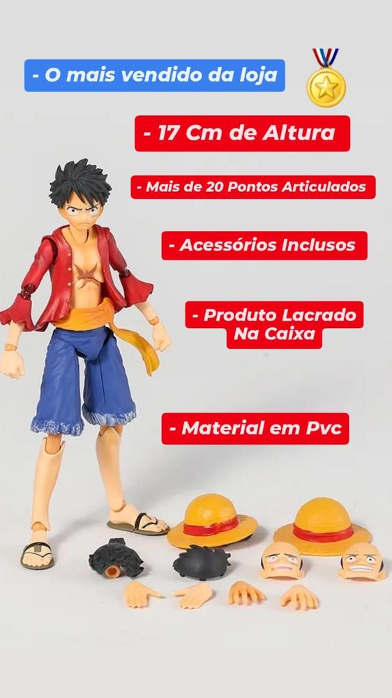 Boneco Monkey D Luffy Articulado Anime One Piece Action Figure Brinquedo Colecionavel Movel Flexivel Com... - foto 2