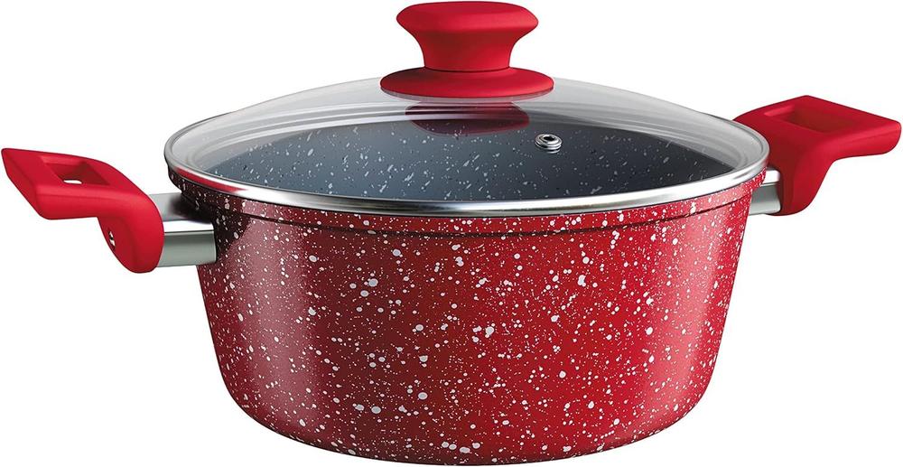 Caçarola 24 cm ColorStone de alumínio com antiaderente e tampa de vidro, Volcano, ALU8655-VO, Euro Home