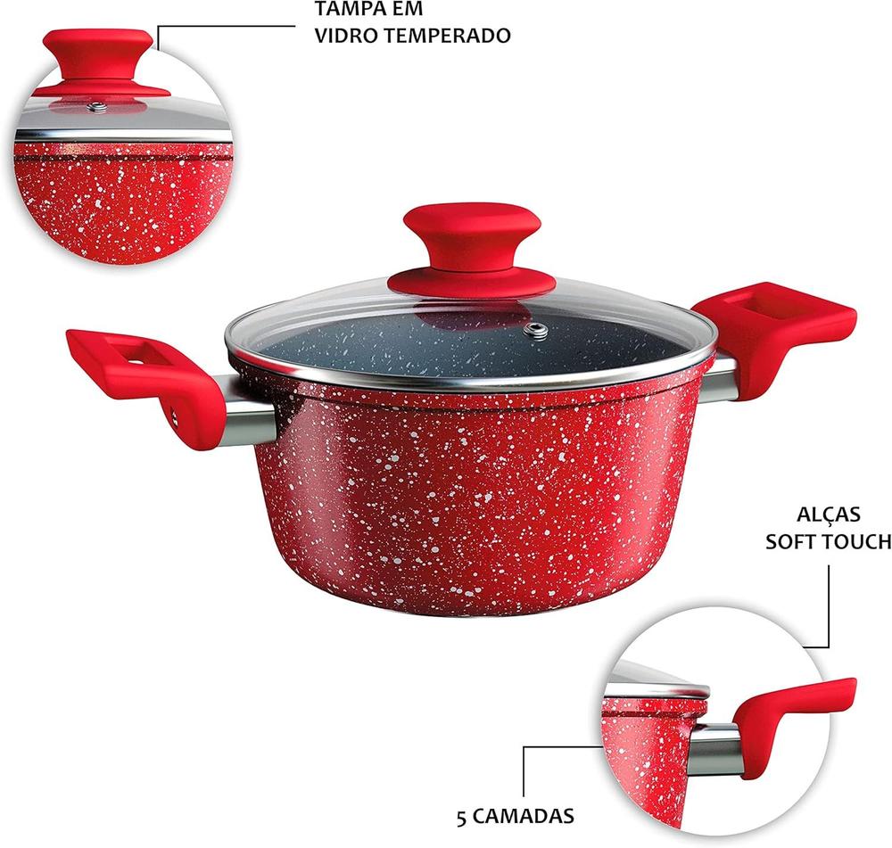 Caçarola 24 cm ColorStone de alumínio com antiaderente e tampa de vidro, Volcano, ALU8655-VO, Euro Home - foto 3