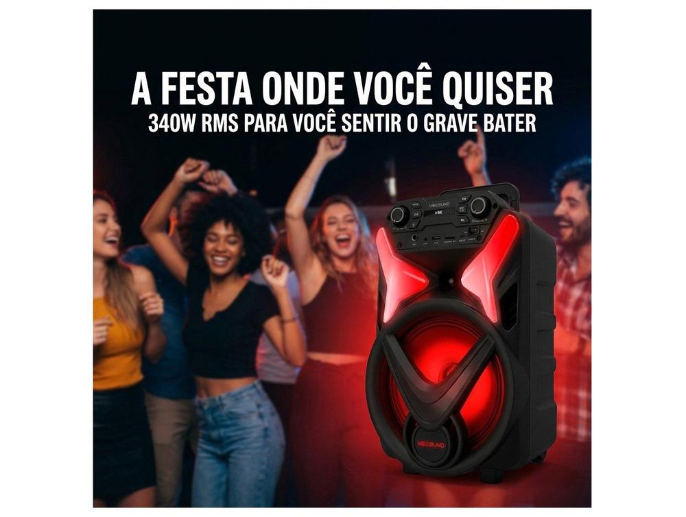 Caixa de Som Amplificada Bluetooth Vivensis Vibe Sound V8 Power 340W USB