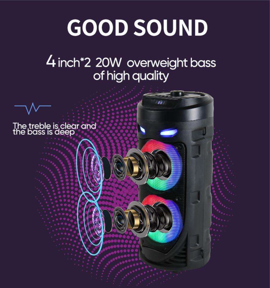 Caixa De Som Portátil Torre Bluetooth Rádio Fm Mp3 Pen Drive Usb Sd Microfone Controle Bateria Led Rgb Grasep