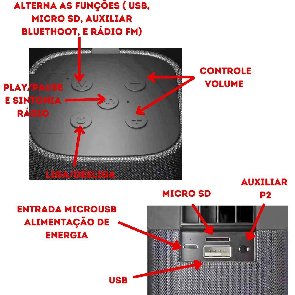 Caixinha de Som Soundbox Bluetooth Multimidia Portátil USB MicroSD Auxiliar Exbom CS-M31BTL 5W