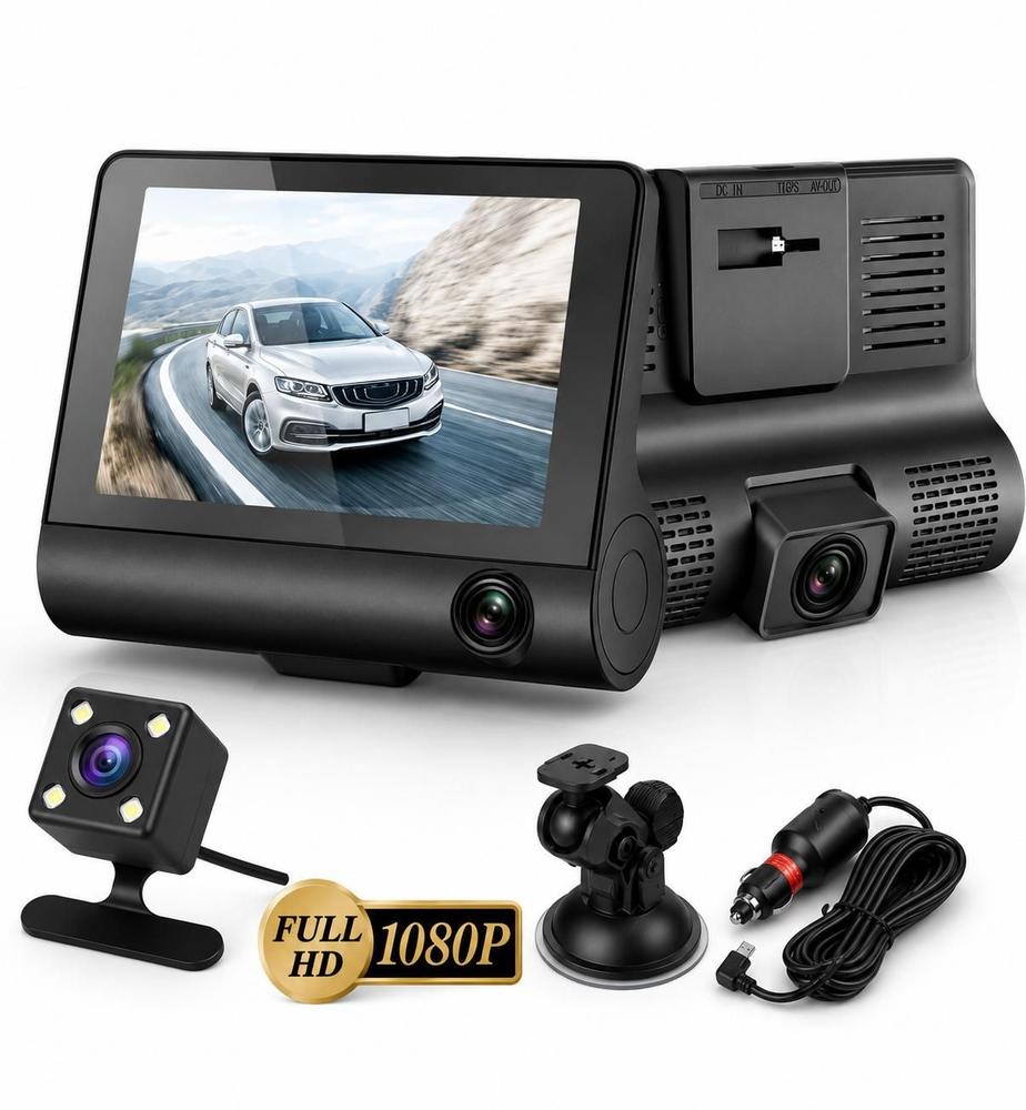 Camera Automotiva_KNUP KPS132 3 Câmeras Tela LCD 4 Full HD 1080p Visão Noturna Sensor G Loop Câmera de Ré...