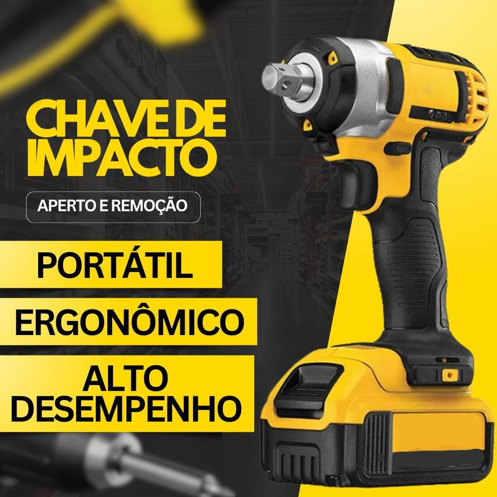 Chave De Impacto Pneumática Parafusadeira Profissional Com 2 Bateria Maleta 48V 4000mAh Bivolt - Importado