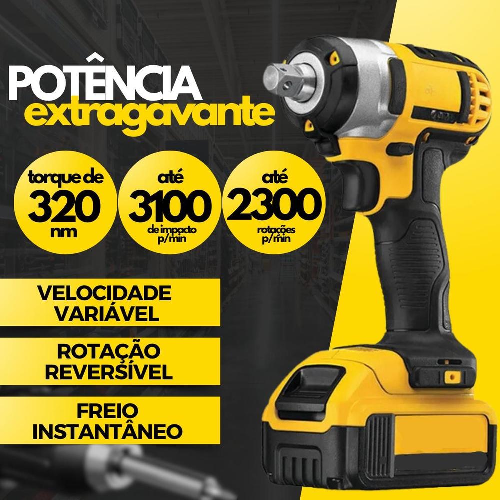 Chave De Impacto Pneumática Parafusadeira Profissional Com 2 Bateria Maleta 48V 4000mAh Bivolt - Importado