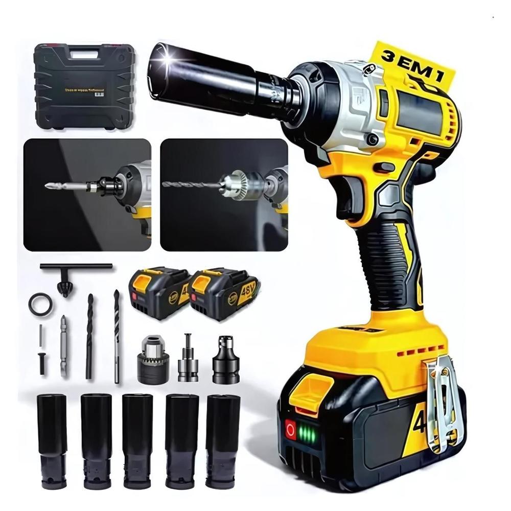 Chave De Impacto Pneumática Parafusadeira Profissional Com 2 Bateria Maleta 48V 4000mAh Bivolt - Importado