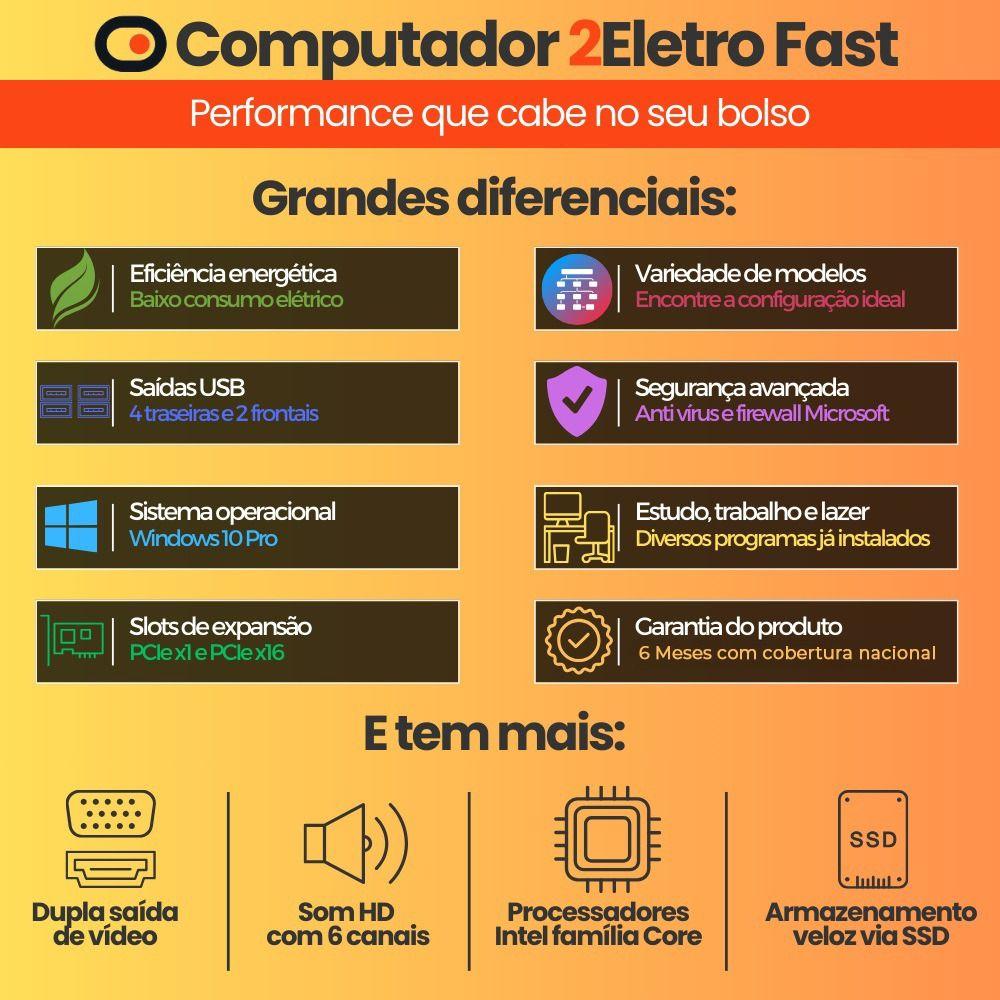 Computador Completo 2Eletro Fast Intel Core i7, 16GB RAM, SSD 1TB, Bivolt, Monitor 20" LED - foto 2