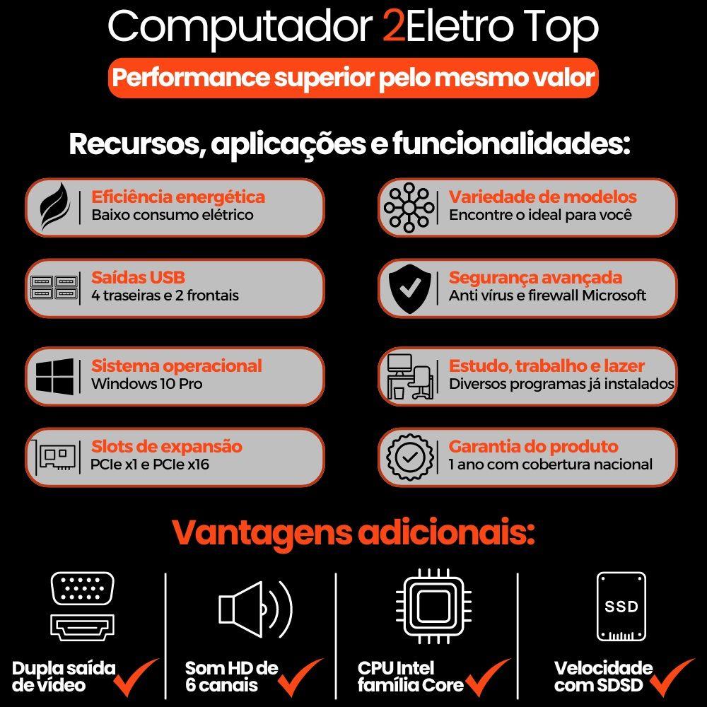 Computador Completo 2Eletro Top Intel Core i5, 8GB RAM, SSD 512GB, Bivolt, Monitor 23" Full HD - CD2E-0129TO - foto 2