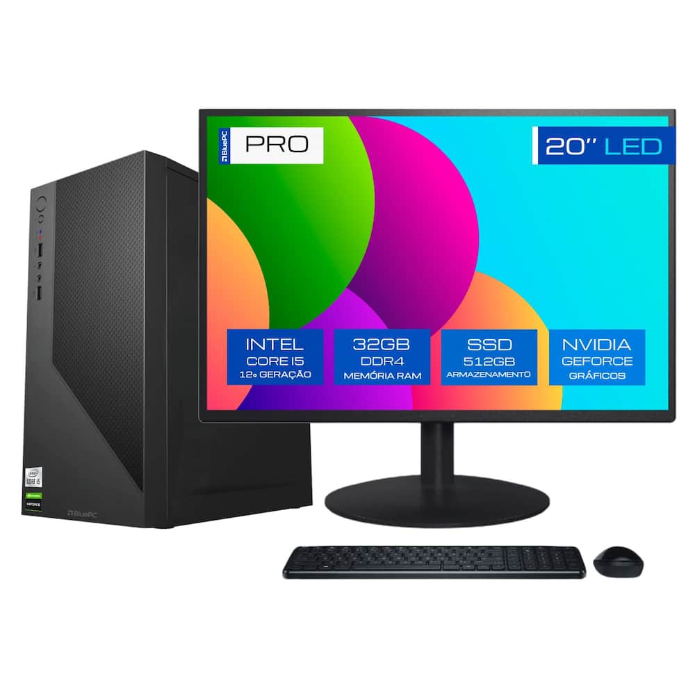 Computador Completo BluePC PRO - Intel Core i5 12400F (12ª Geração), 32GB DDR4, SSD 512GB, Gráficos...