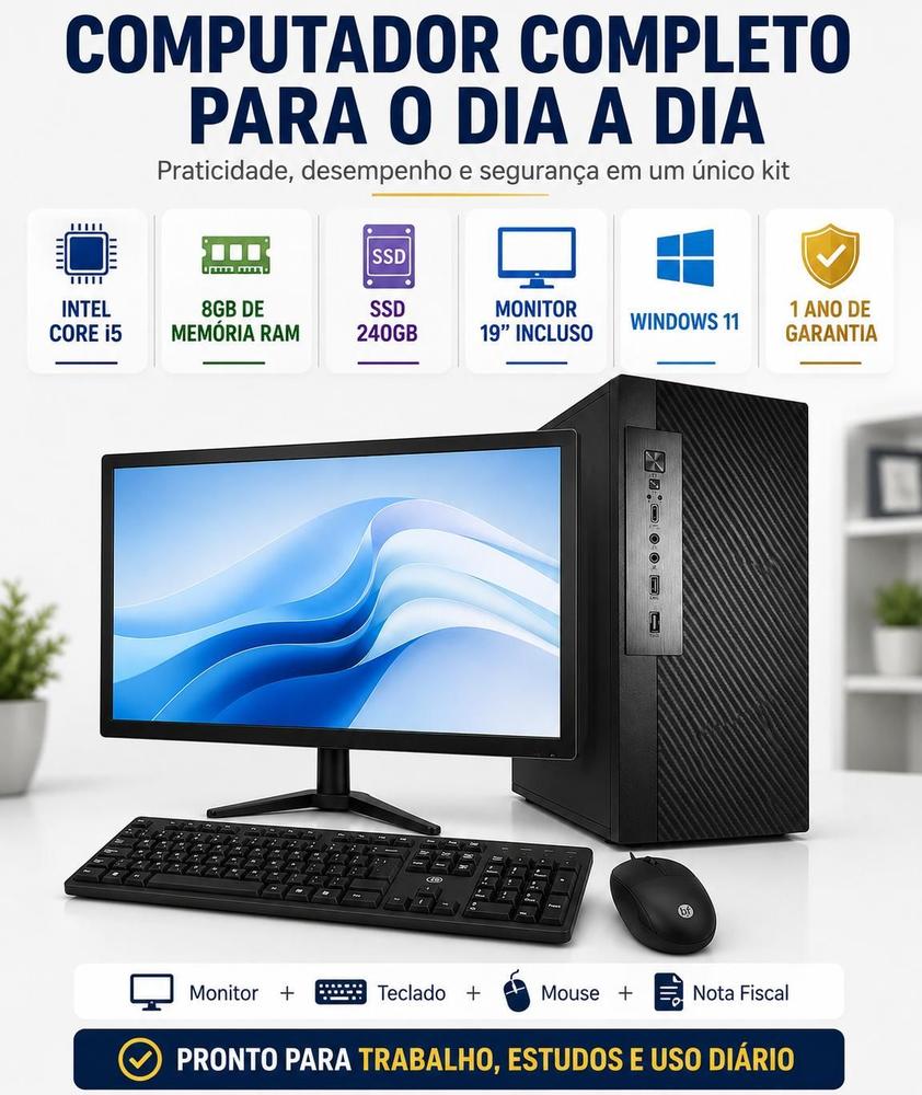 Computador Completo Core i5 8GB SSD 240GB Monitor 19 Teclado Mouse Trabalho Estudos Pronto Para Uso - Core... - foto 2
