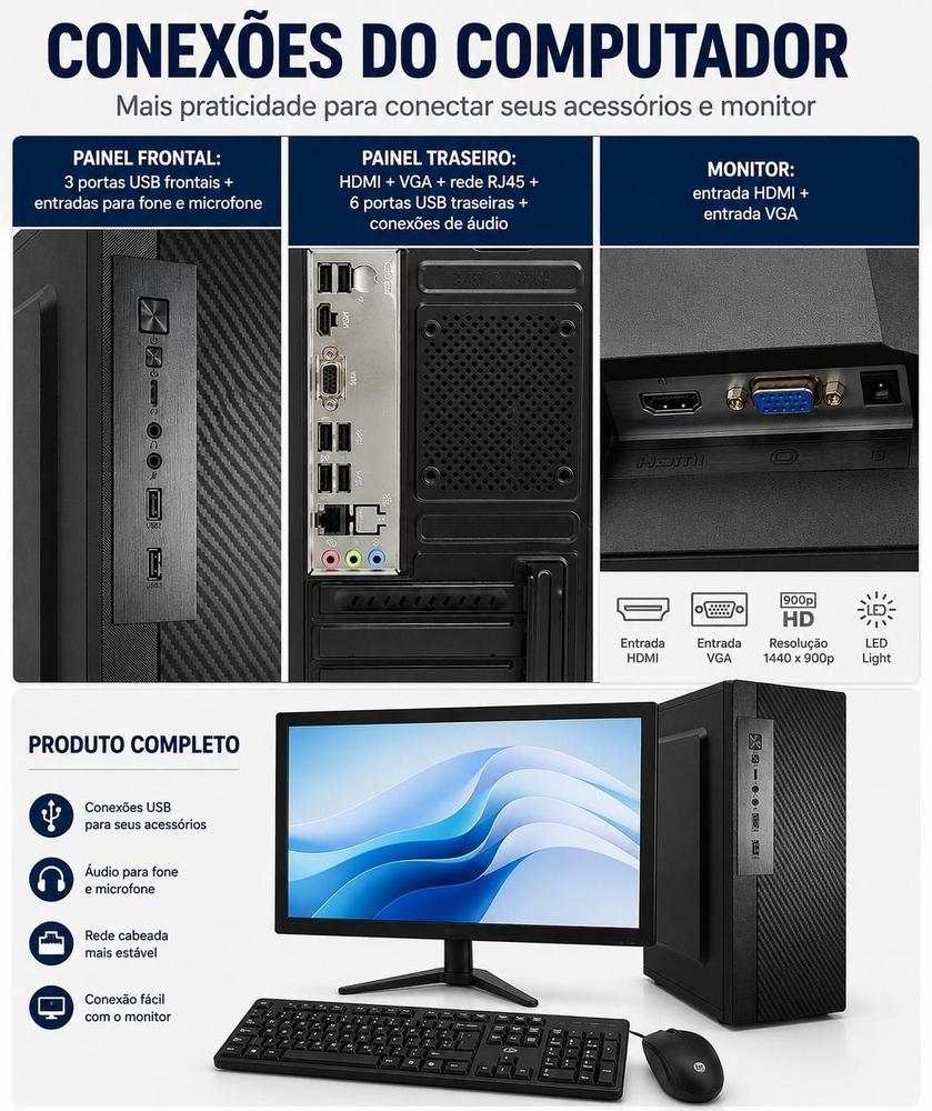 Computador Completo Core i5 8GB SSD 240GB Monitor 19 Teclado Mouse Trabalho Estudos Pronto Para Uso - Core... - foto 3