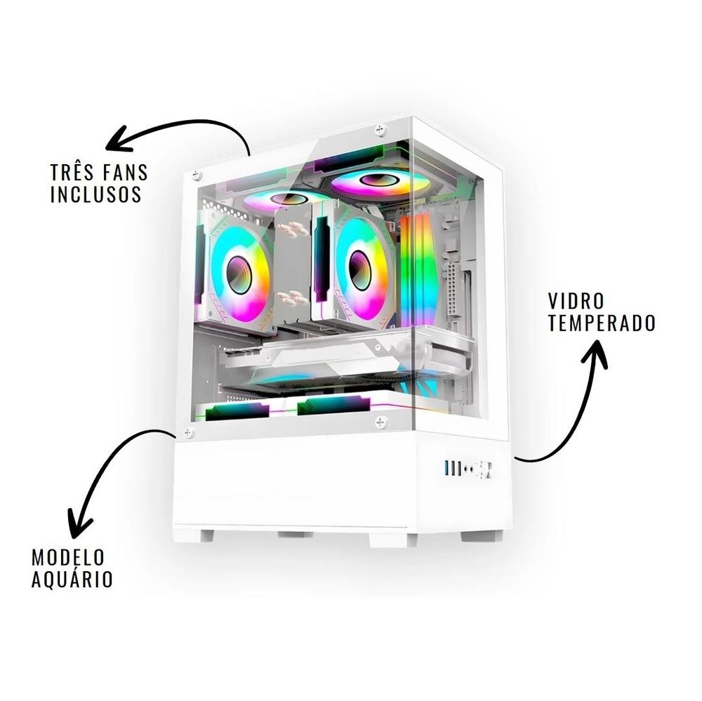 Computador Gamer Completo Branco Intel i5 Memoria Ram 16GB SSD 240GB Monitor Kit Periféricos Rosa -...