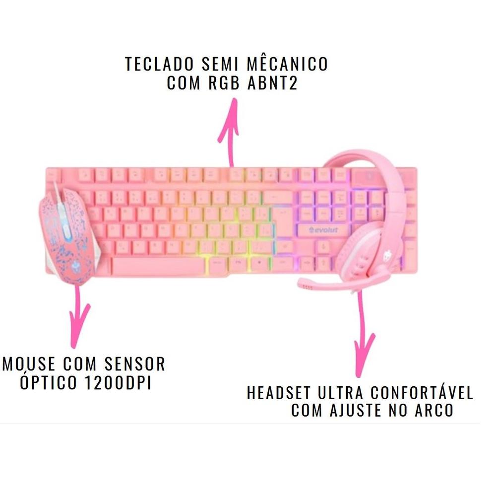 Computador Gamer Completo Branco Intel i5 Memoria Ram 16GB SSD 240GB Monitor Kit Periféricos Rosa -...