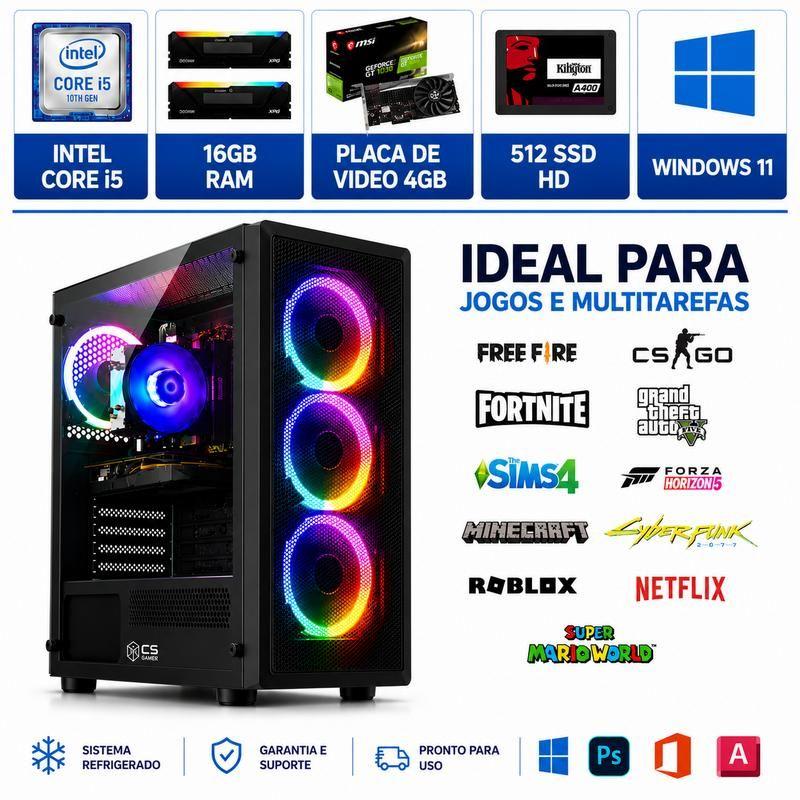 Computador Gamer Completo Intel Pc CPU Ssd 16gb Ram Placa de Video 4GB