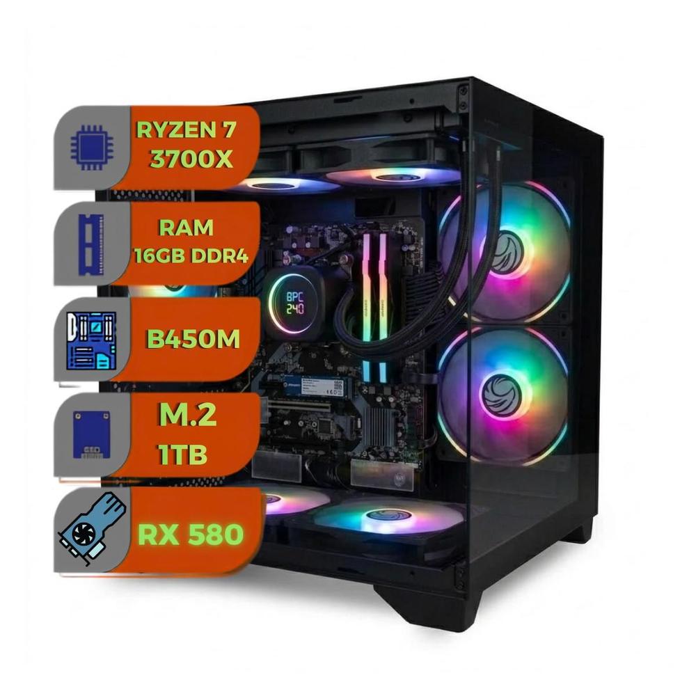 Computador gamer premium bestboy ryzen 7 3700x 16gb ram m.2 1tb 500w 80 plus rx 580 8gb