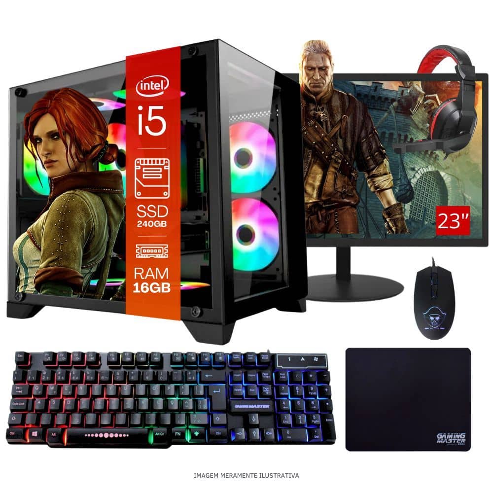Computador PC Gamer Completo TOB Intel Core i5 SSD 240GB 16GB Gabinete Aquário Teclado Mouse Mouse Pad e...