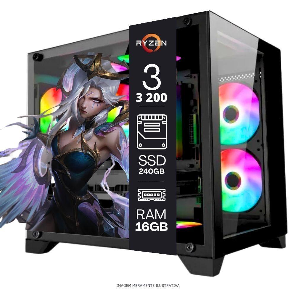 Computador PC Gamer Home Office Ryzen 3 3200G 16GB DDR4 SSD 240GB Radeon Vega 8 Windows 11 A320 Monitor 19...
