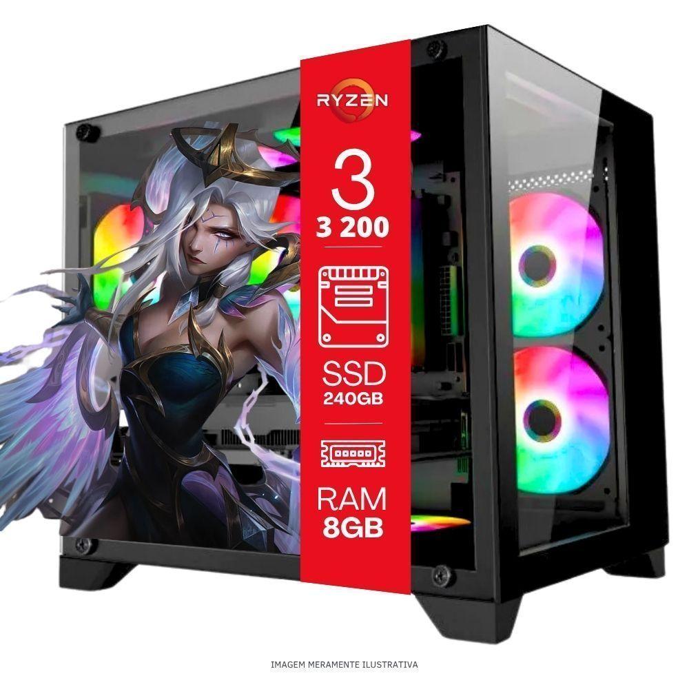 Computador PC Gamer Home Office Ryzen 3 3200G 8GB DDR4 SSD 240GB Radeon Vega 8 Windows 11 A320 Monitor 19...
