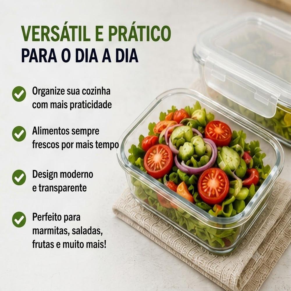 Conjunto de 06 Potes de Vidro 640ml Tampa Hermética com Trava Fitnes Marmita Organizador pode ir no... - foto 3