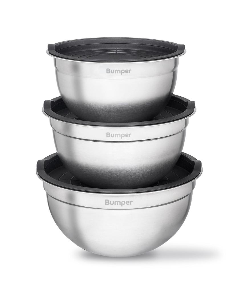 Conjunto de 3 Bowls Bumper em Inox com Tampa Hermética  Kit Tigelas Multiuso Cozinha