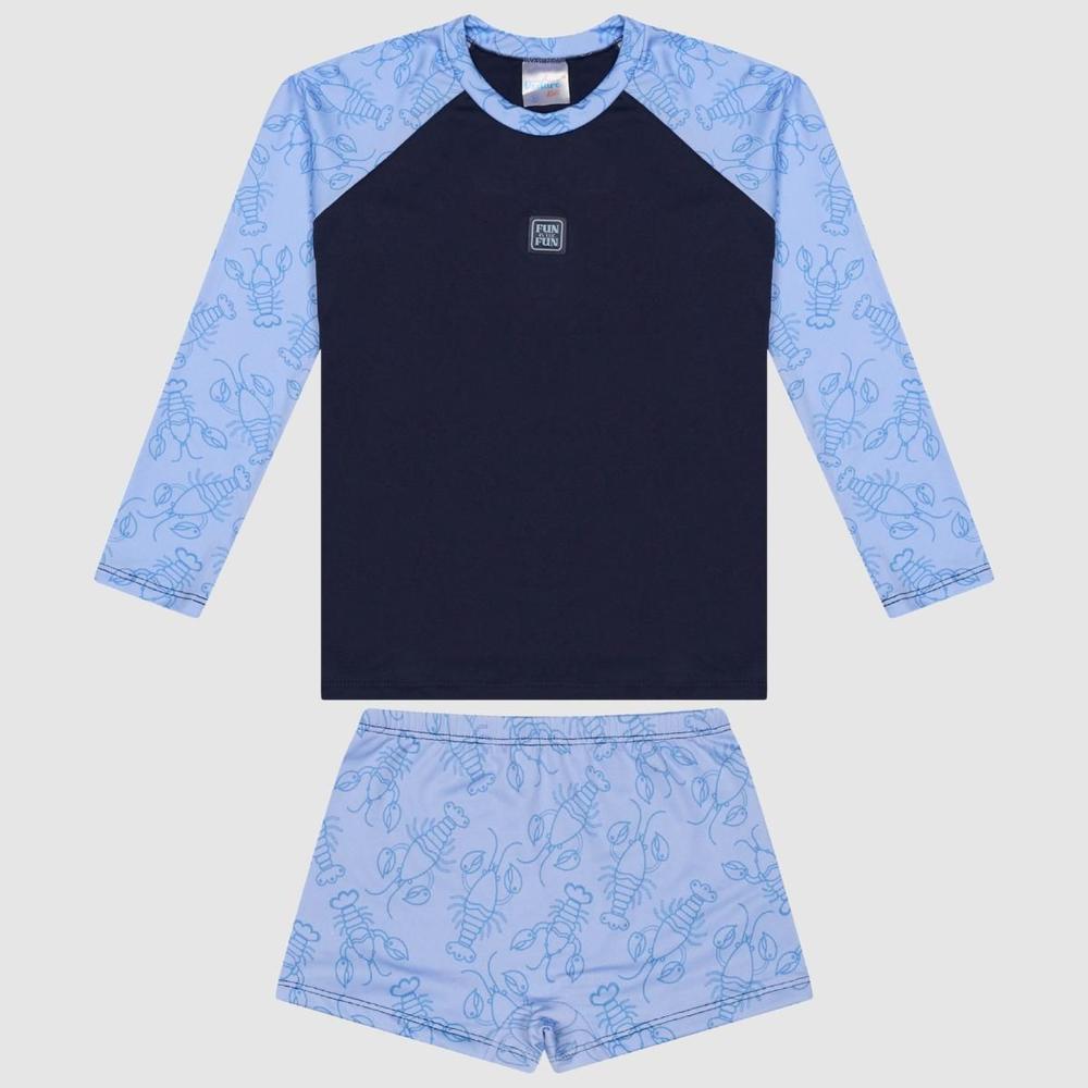 Conjunto Infantil Menino Roupa de Praia Bebê Camisa e Sunga Proteção Uv50
